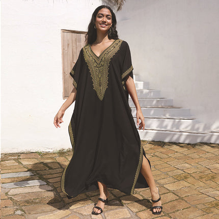 Rayon Embroidered Plus Size Beach Dress For Women