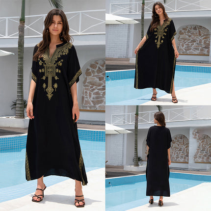 Outerwear Cover-up Rayon Embroidery Plus Size Long Dress Women