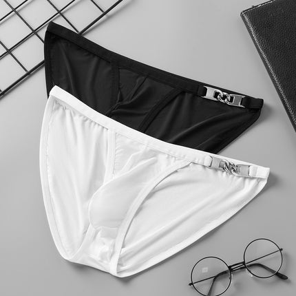 Metal Decorative Thin Low Waist Breathable Sweat Absorbing Sexy Briefs Men