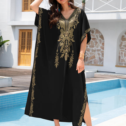 Outerwear Cover-up Rayon Embroidery Plus Size Long Dress Women