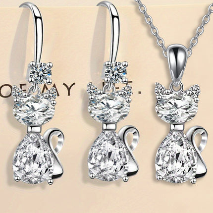 Shiny Exquisite Luxury Cat Pendant Necklace Earrings