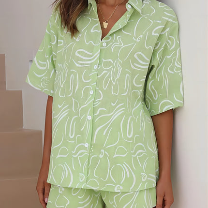 New Loose Casual And Comfortable Women's Short-sleeved Shorts Shirt Two-piece Set