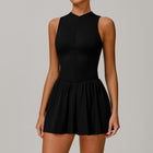 Women's Solid Color False Two-piece Stand Collar A- Line Dress
