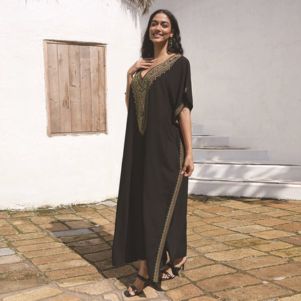 Rayon Embroidered Plus Size Beach Dress For Women