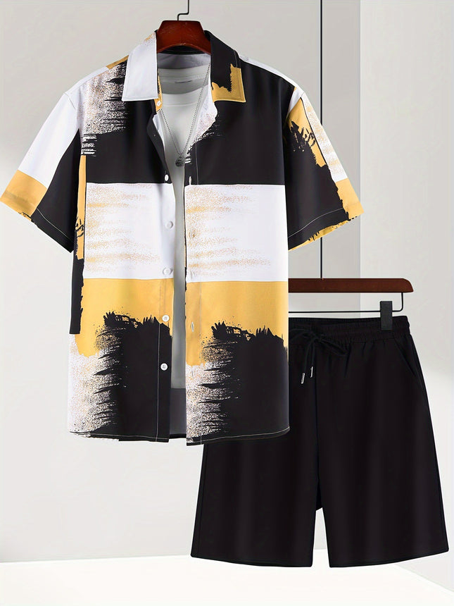 Men's Short Sleeve Shirt Outfit Printed Men's Clothing
