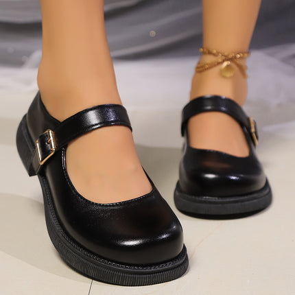 One-word Belt Buckle Shallow Mouth Flat Bottom Muffin Bottom Plus Size Stylish Women's Shoes