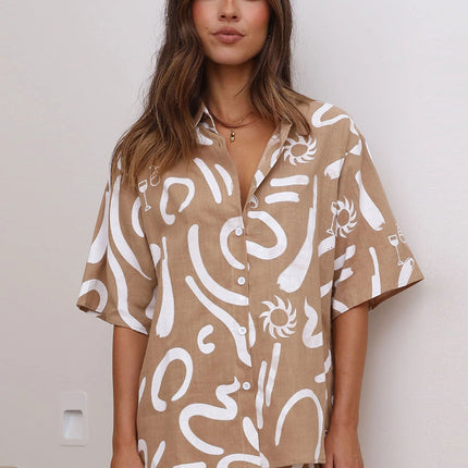 New Loose Casual And Comfortable Women's Short-sleeved Shorts Shirt Two-piece Set
