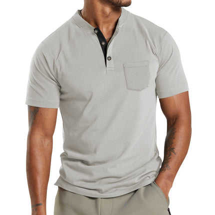 Plus Size Men's Short Sleeve Sleeve Button Pocket