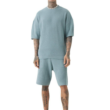 Casual Men's Loose Round Neck Short Sleeve Shorts Suit