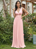 Deep V-neck Bridesmaid Plus Size High Waist Evening Dress
