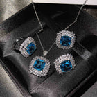 925 Silver Jewelry Colored Gems Suit Ear Stud Pendant Ring For Women