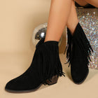 Women's Retro Pointed-toe Frosted Tassel Chunky Heel Martin Boots