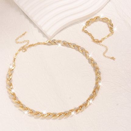 Women's Personality Affordable Luxury Willow Leaf Diamond Bracelet Necklace