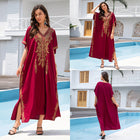 Outerwear Cover-up Rayon Embroidery Plus Size Long Dress Women