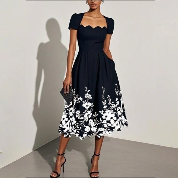 Digital Printing Square Collar Dress