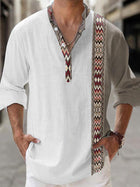 Thin Casual Digital Bamboo Linen Hawaiian Long Sleeve Shirt