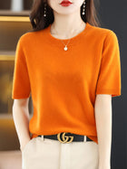 Knitted Short Sleeve Loose T-shirt Inner Wear Sweater Non-cashmere Bottoming Shirt