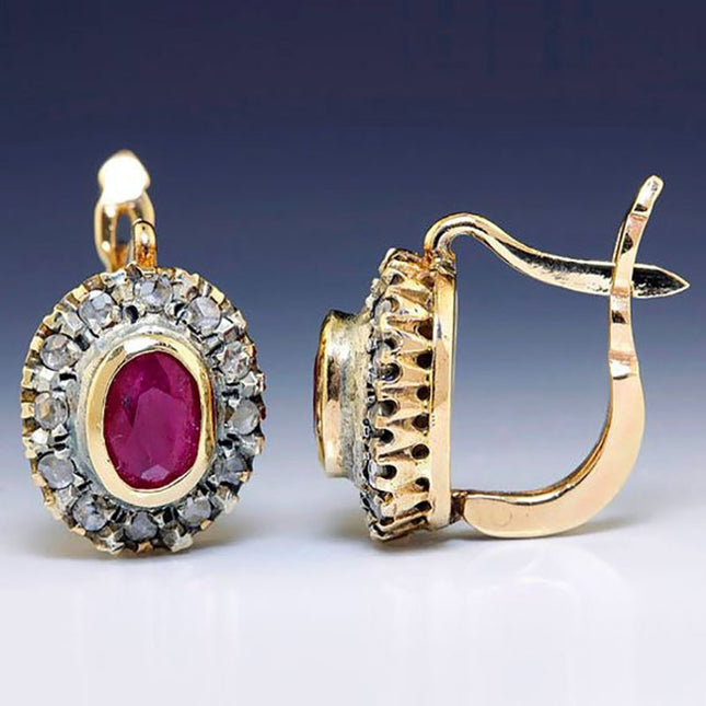 Fashion Red Set With Diamonds Gemstone Women's Ear Clip