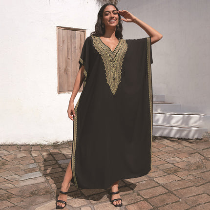 Rayon Embroidered Plus Size Beach Dress For Women