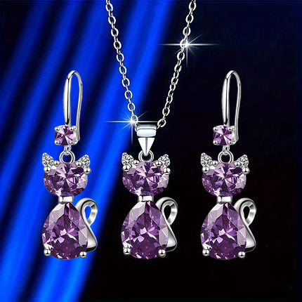 Shiny Exquisite Luxury Cat Pendant Necklace Earrings