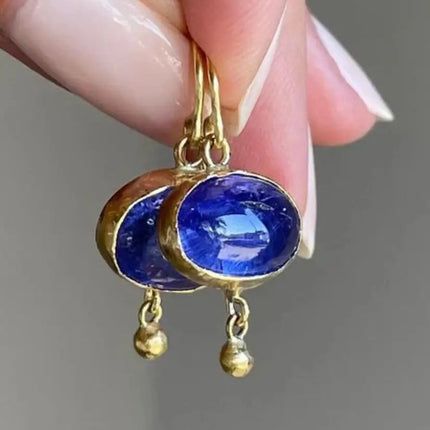 Simple Natural Stone Blue Crystal Pendant Earrings