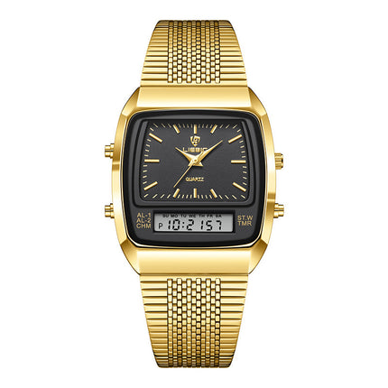 Business Casual Mesh Belt Waterproof Double Display Electronic Quartz Watch