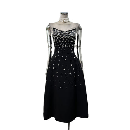Handmade Rhinestone Heavy Industry Waist Tube Top Dress