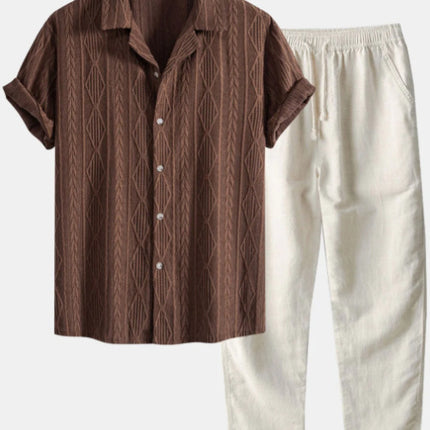 Lapel Casual Short-sleeved Shirt Digital Printing Comfortable Trousers Suit