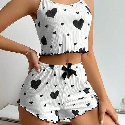 Summer Suspender Elastic Shorts Pajamas Women's Suit