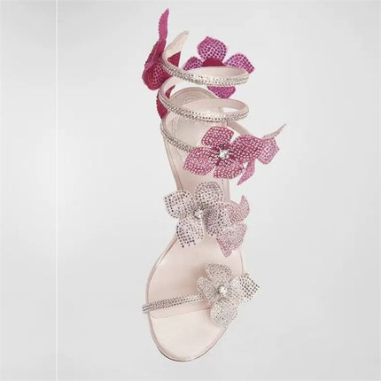 Snakelike Winding Lace Flowers Around Ankle Ring Stiletto Heels