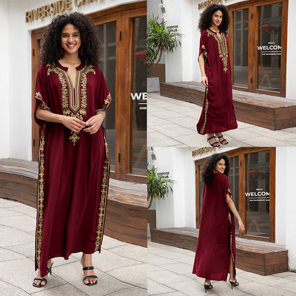 Outerwear Cover-up Rayon Embroidery Plus Size Long Dress Women