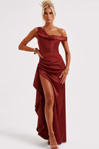 Women's Slant Shoulder Satin Waist Dress