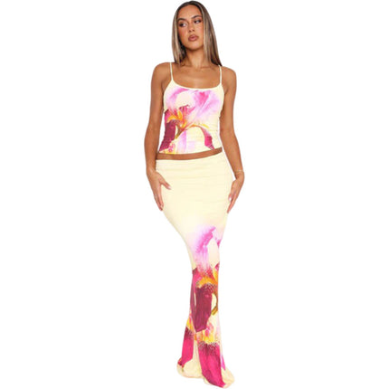 Fashion Personality Street Leisure Vacation Chest Slimming Sleeveless Slip Dress Set Women
