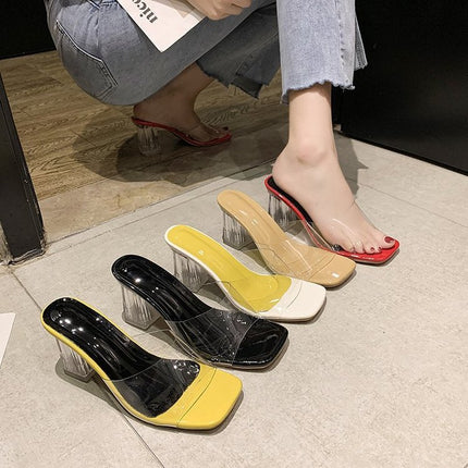 Square Head Transparent Wine Glass High Heel Slippers
