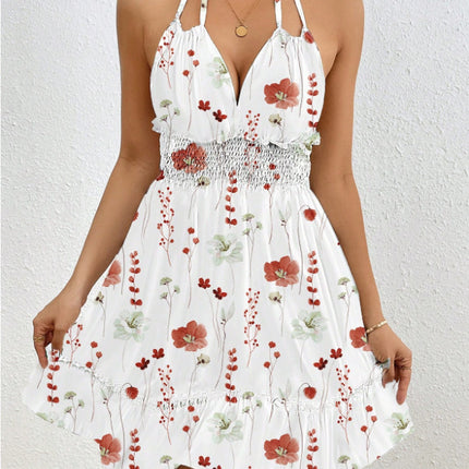 European And American Women Printed Sexy Halter Spaghetti Straps Dress