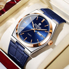 Blue Leather Rose Gold Blue