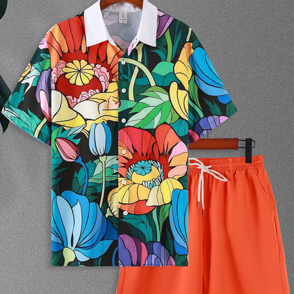 Men's Short Sleeve Shirt Outfit Printed Men's Clothing