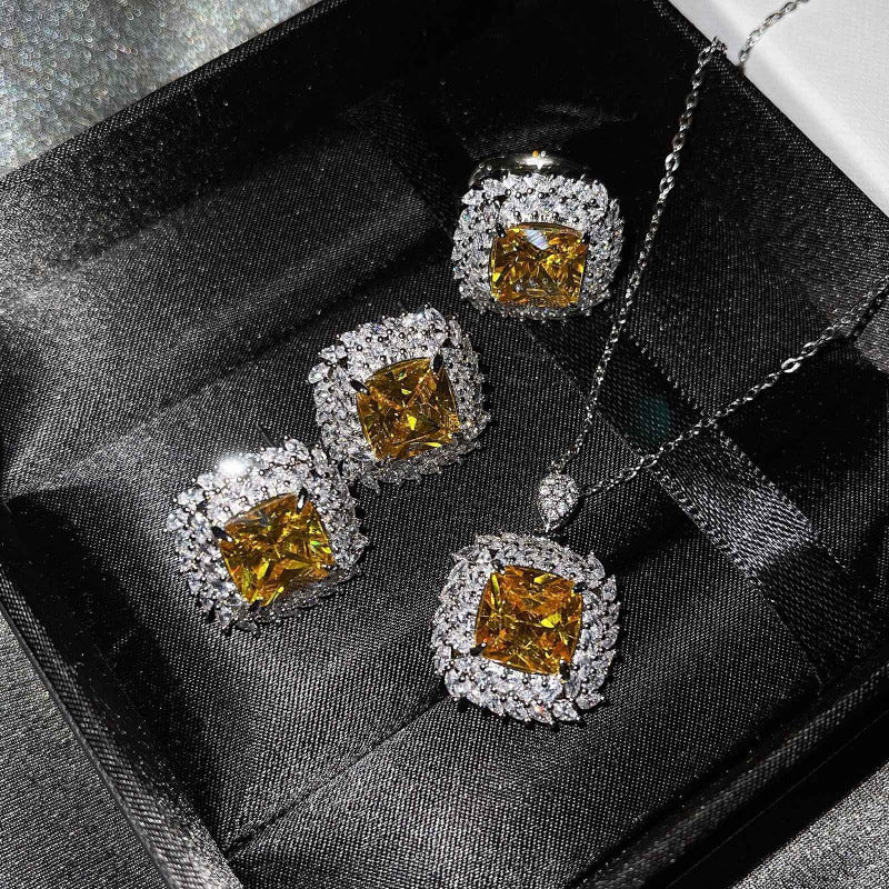 925 Silver Jewelry Colored Gems Suit Ear Stud Pendant Ring For Women