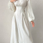 Stunning Textured Cross Tie Lantern Sleeve Midi Dress