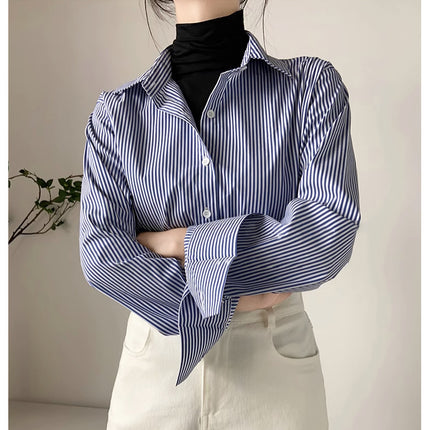 Blue Professional Striped Shirt For Women