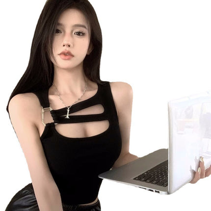 Hollowed Out White Small Suspender Tank Top For Women