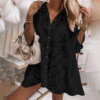Women's Floral Eyelet Embroidery Collared Half Sleeve Blouses Button Down Casual Shirts
