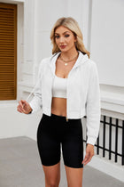 Fashion Zipper Hooded Drawstring Solid Color Short Long Sleeve Sweater