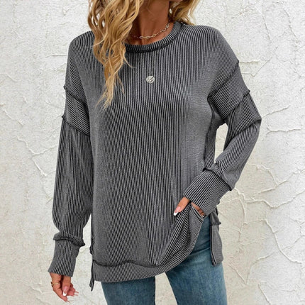 Twist Strip Split Long Sleeve Loose Sweatshirt Sweater