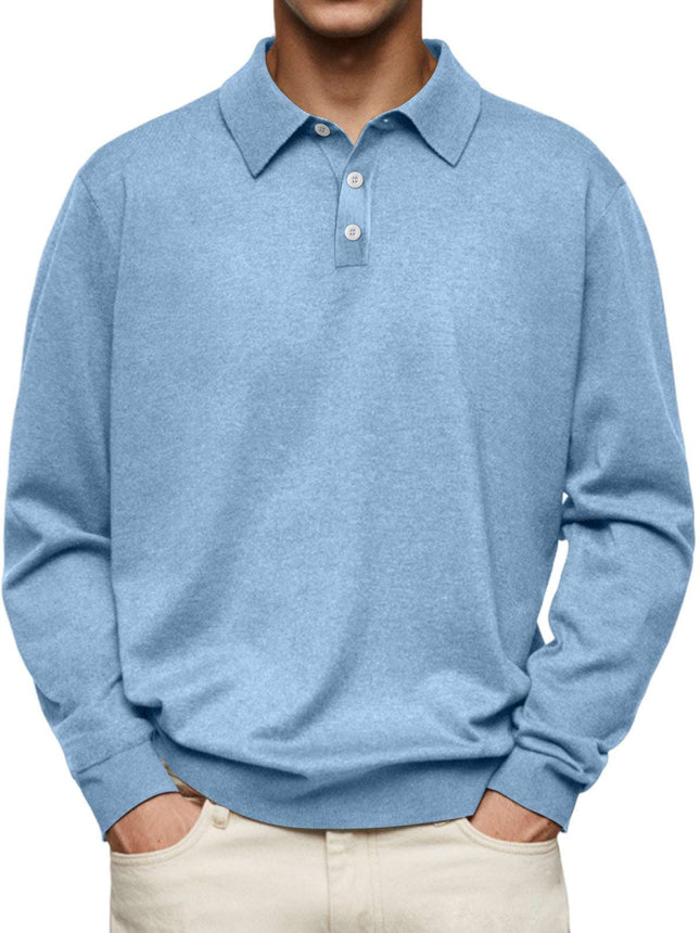 Long Sleeve V-neck Buttons Men's Casual Jacket Polo Shirt