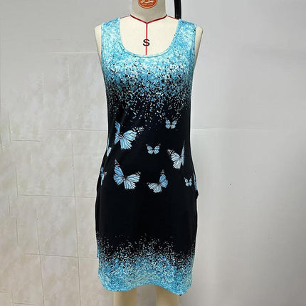 Women's Casual Sundress Summer Beach Dress Graphic Print V Neck Loose Tank Dresses