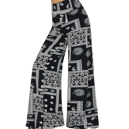 Wide-leg Pants - Skirt Print Black Ethnic Style
