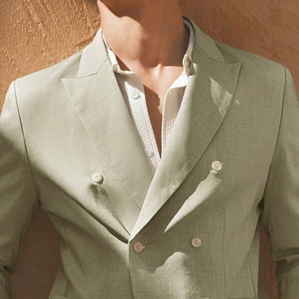 Men's Light Green Double - Breasted Blazer & Wide - Leg Pants Set