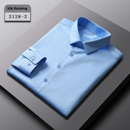 Elastic Silk Men's Long-sleeved Non-ironing Solid Color Breathable Shirt