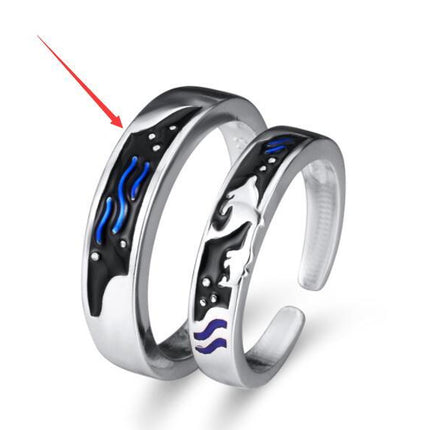 Sea And Whale Epoxy  Couple Men And Women Pair Rings Simple  Rings